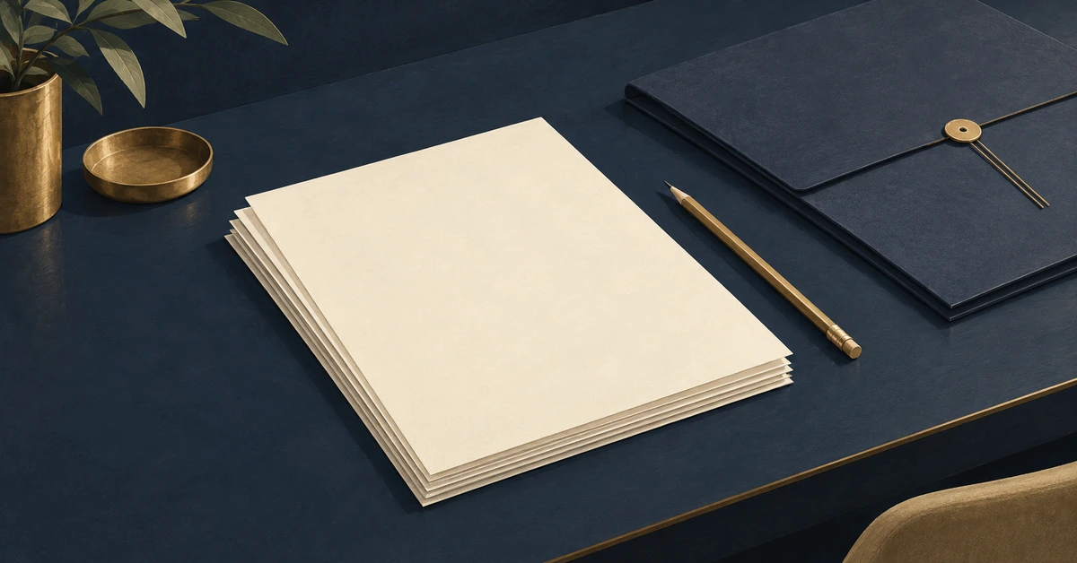 Editorial illustration of blank pages and a pencil beside a closed folder.